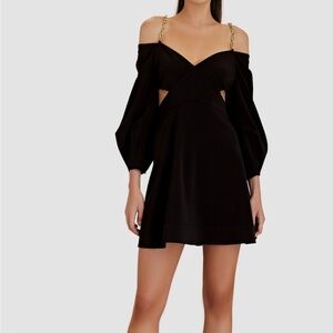 Jonathan Simkhai Black Off-Shoulder Dress size 6 gold chain cut out